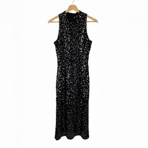 Donna Morgan Black Sequin Halter Sleeveless Backless Midi Cocktail Dress